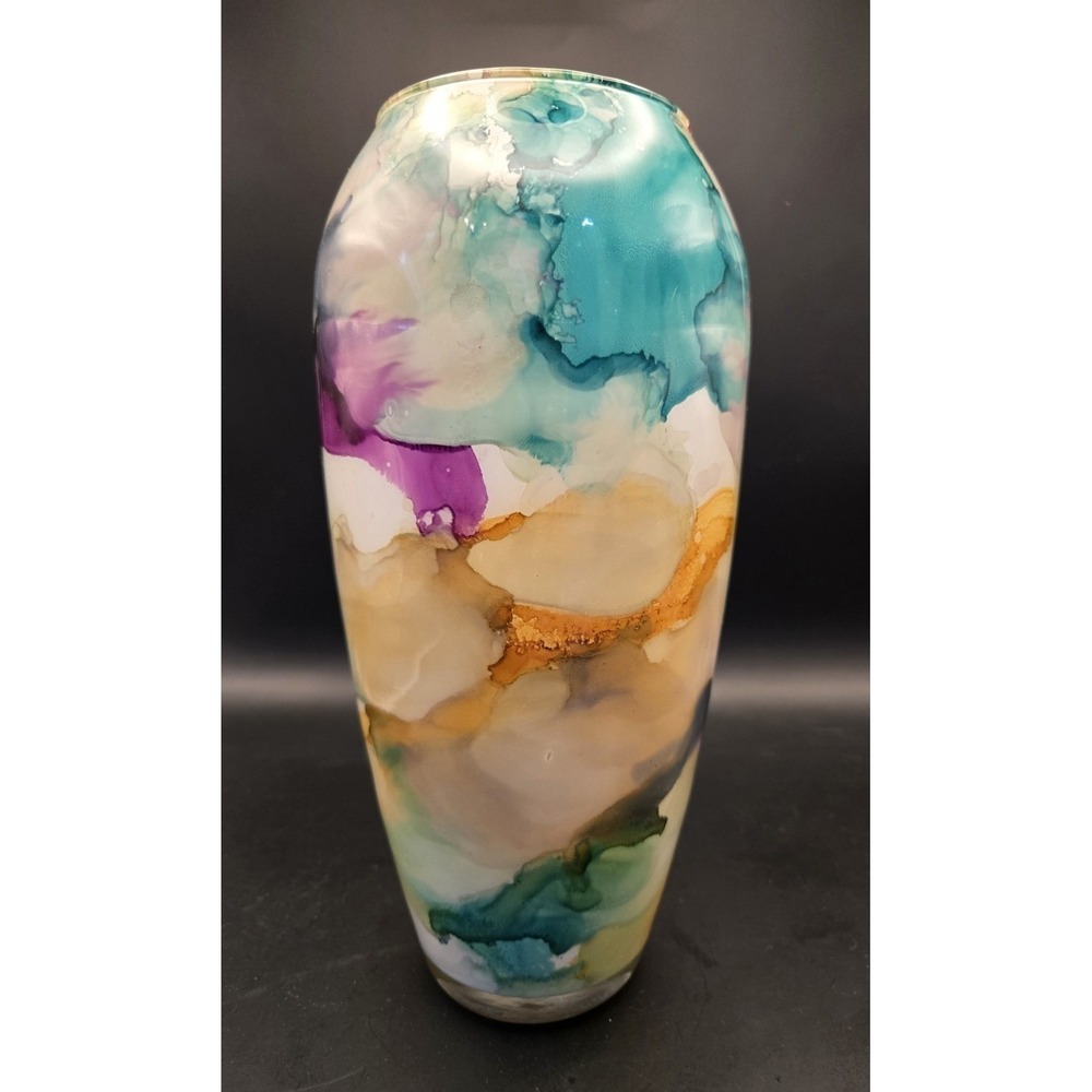 Itallian Swirl Vase Franco Design  Marbled Reverse Painted Art Glass B#27